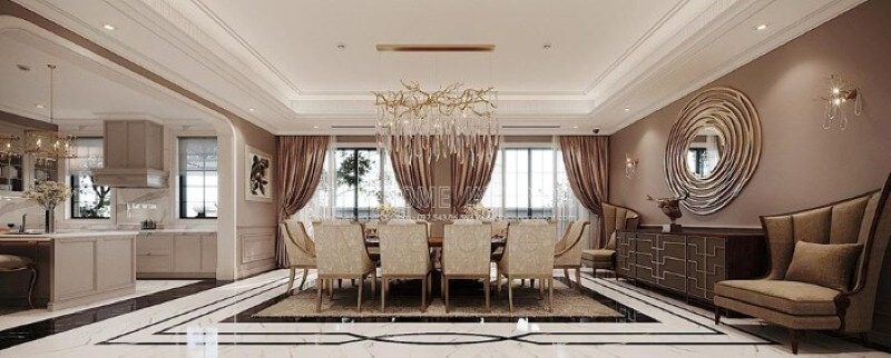 Sắp xếp nội thất phòng ăn đẹp tại biệt thự Vinhomes Imperia Hải Phòng.