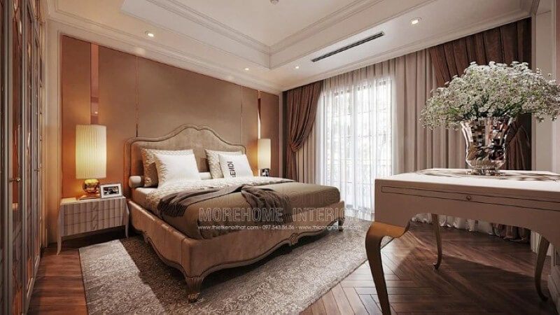 Giường bọc nệm cổ điển đẹp, sang trọng và phù hợp với phòng ngủ master cao cấp.