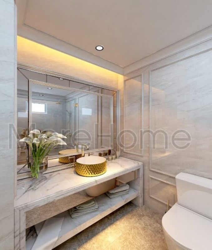Vách tắm kính cường lực giúp mở rộng và làm thoáng không gian.